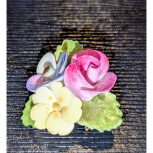 CARA Vintage China Staffordshire Made in England Three Flower Brooch